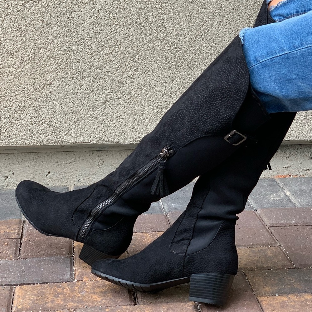 Black Microfiber Knee High Riding Boots - Picture 7 of 8